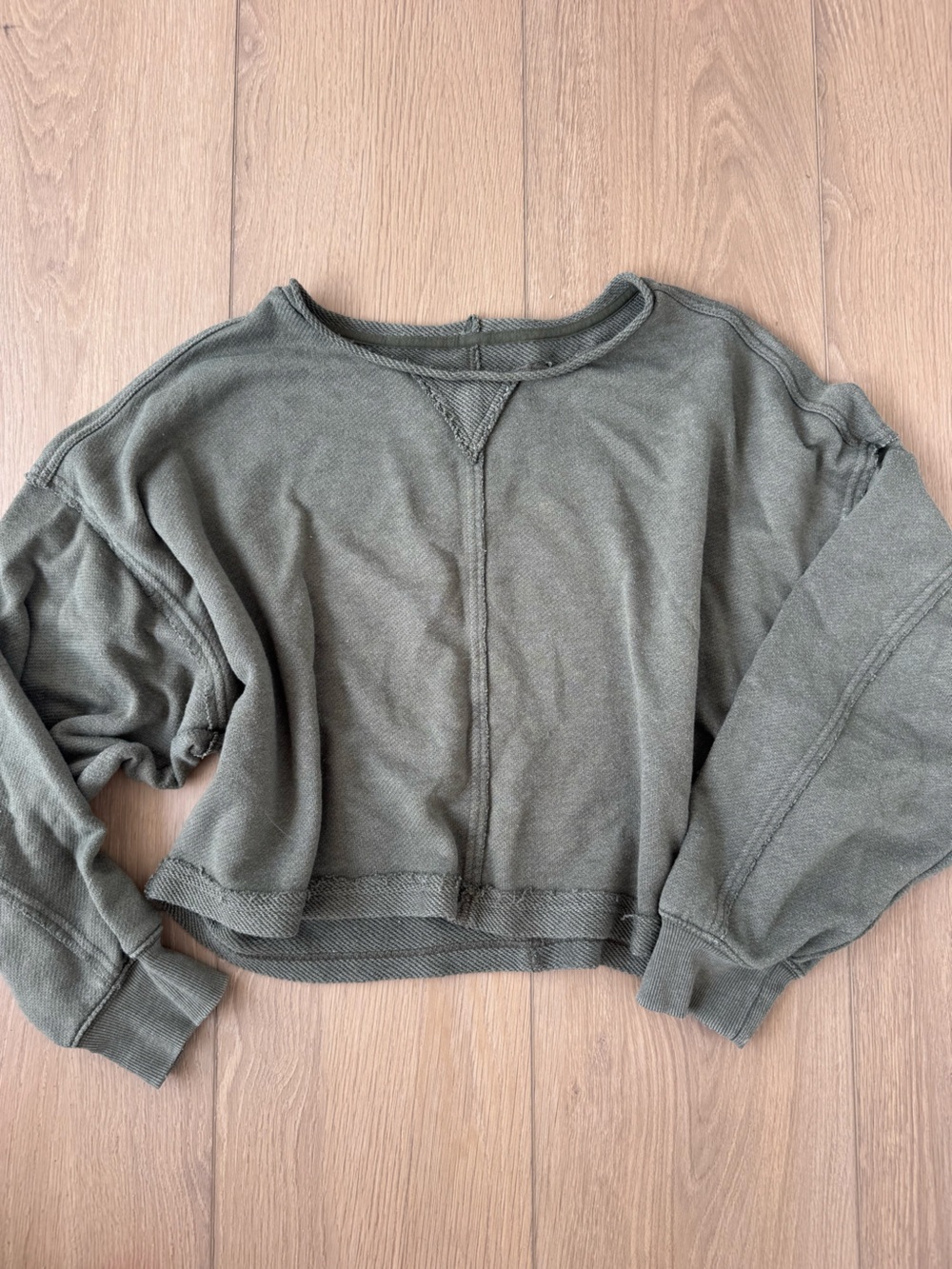 aerie Olive Green Cropped Crewneck Sweatshirt Size XL